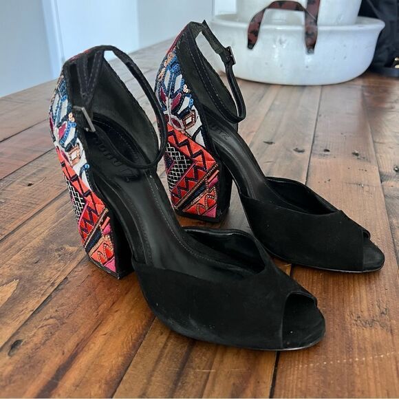 SCHUTZ Keroly Embroidered Ankle strap Sandals Multicolor & Black Color Size 39 - Picture 3 of 8